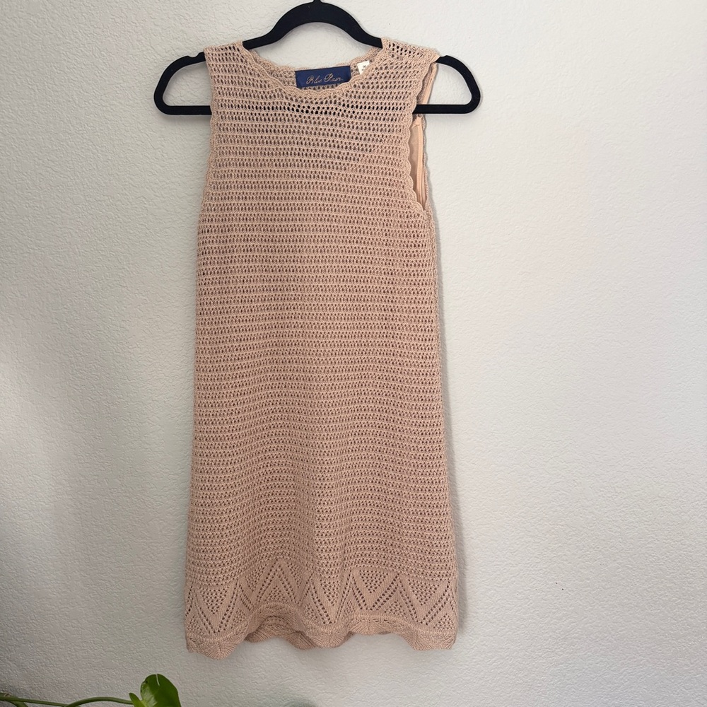 Blue Rain beige open-knit dress beach light weight high neck sleeveless